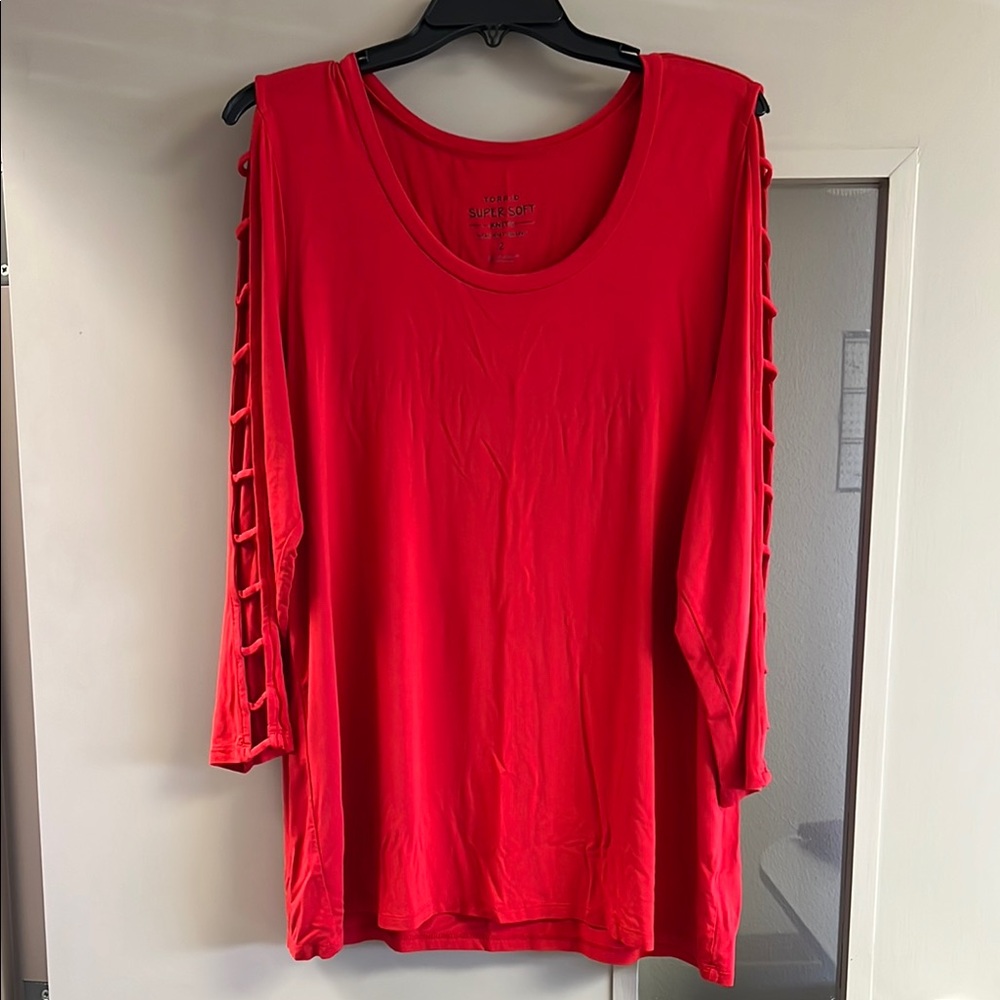 Red Blouse with Cut-Out Sleeves